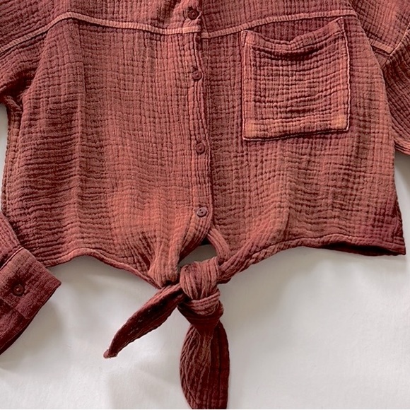 Hayden Girls Long Sleeve Tie Front Cropped Top - Picture 3 of 5